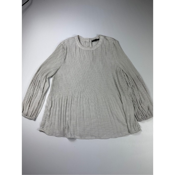 Adrianna Papell Polka‎ Dot Blouse Long Sleeve Pleated Top Womens Size M - Picture 1 of 6